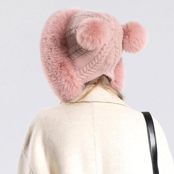 Women pink Winter Sherpa Beanie Hats Knit Ear Flaps Peruvian Cover Ears main image 5